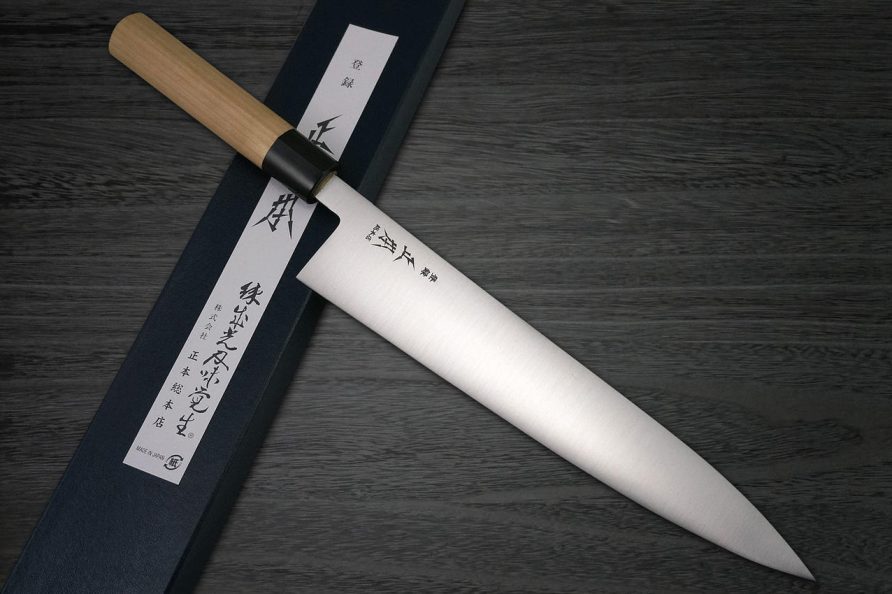Masamoto KS Honkasumi Gyokuhaku-ko Buffalo Tsuba Knife: A Culinary Legacy